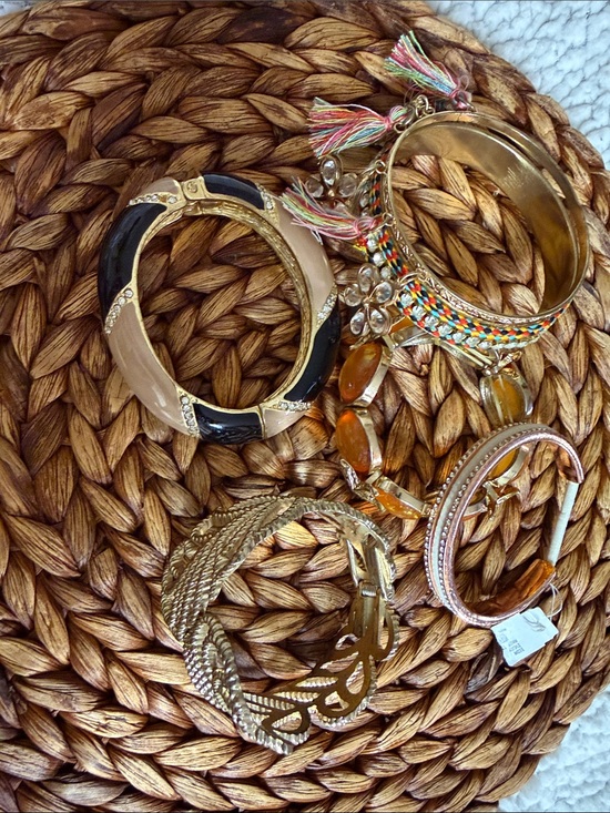 unbranded Jewelry - Mixed Gold-Tone, Beige-Black Multi-Accent Women’s Bangle Bracelet Bundle